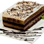 GRUSZKOWE – ciasto biszkoptowe przełożone kremem czekoladowym i gruszkami